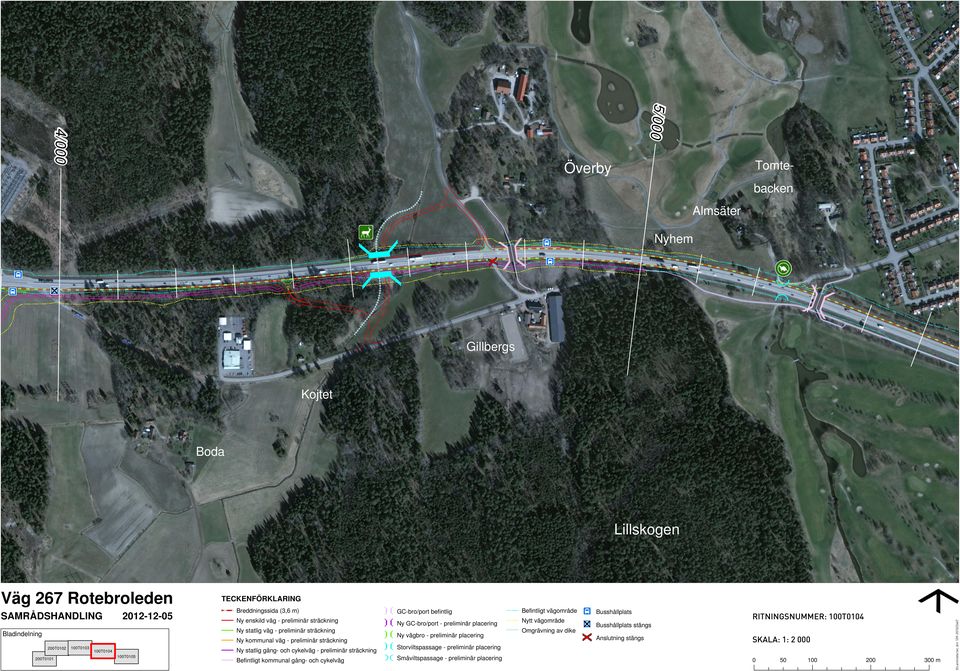 Befintligt kommunal gång- och cykelväg GC-bro/port befintlig Befintligt vägområde Ny GC-bro/port - preliminär placering Nytt vägområde Ny vägbro - preliminär placering Omgrävning av dike