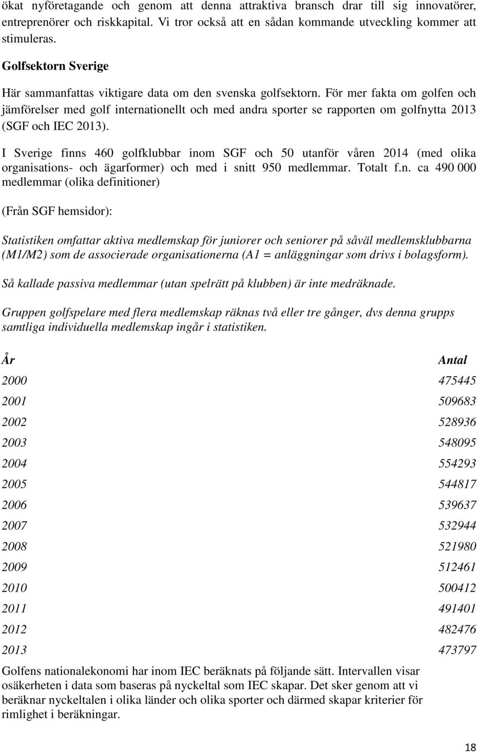 För mer fakta om golfen och jämförelser med golf internationellt och med andra sporter se rapporten om golfnytta 2013 (SGF och IEC 2013).