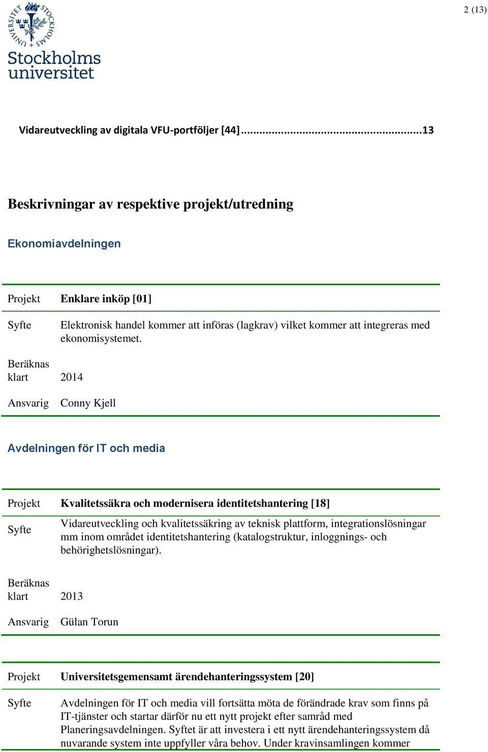 2014 Conny Kjell Avdelningen för IT och media Kvalitetssäkra och modernisera identitetshantering [18] Vidareutveckling och kvalitetssäkring av teknisk plattform, integrationslösningar mm inom området