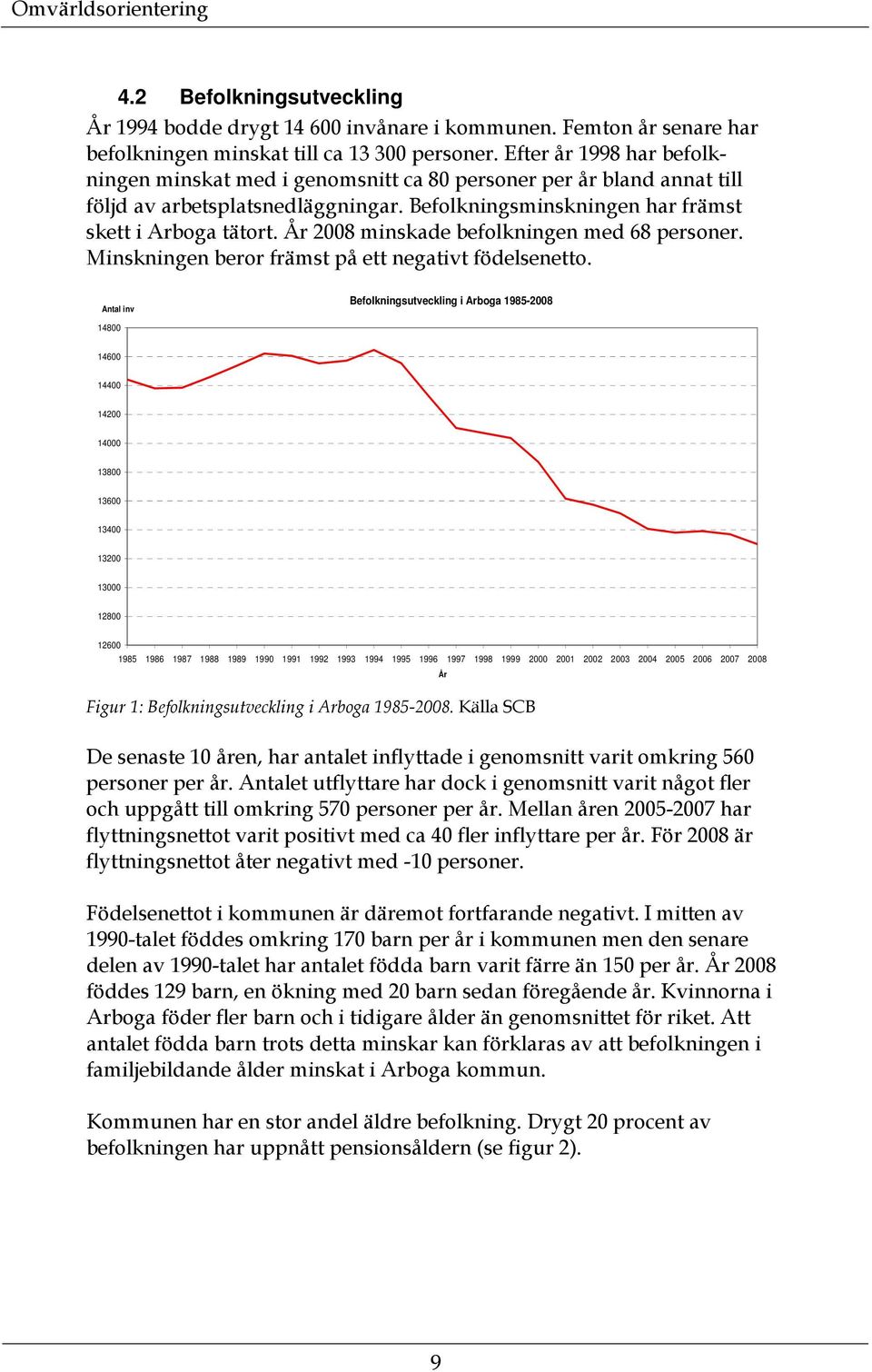 År 2008 minskade befolkningen med 68 personer. Minskningen beror främst på ett negativt födelsenetto.