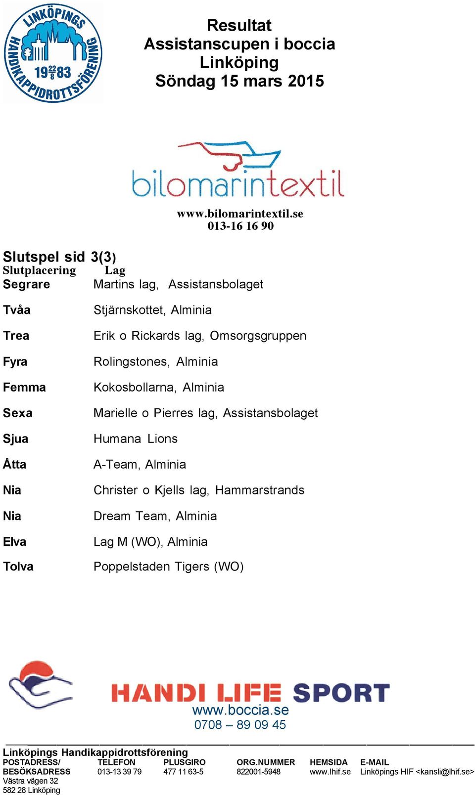 Kokosbollarna, Alminia Marielle o Pierres lag, Assistansbolaget Humana Lions A-Team, Alminia Christer o