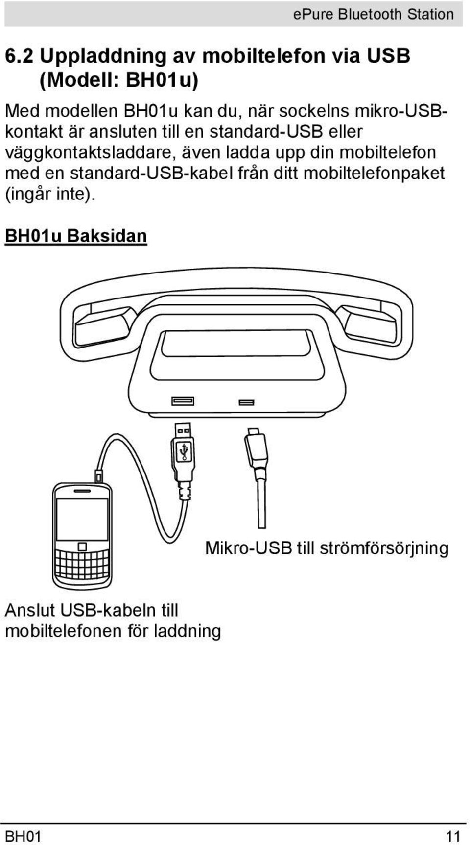 ladda upp din mobiltelefon med en standard-usb-kabel från ditt mobiltelefonpaket (ingår inte).