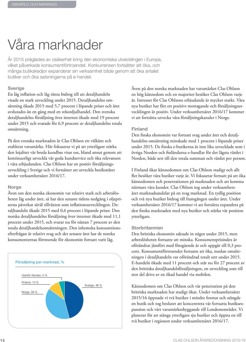 Sverige En låg inflation och låg ränta bidrog till att detaljhandeln visade en stark utveckling under 2015.
