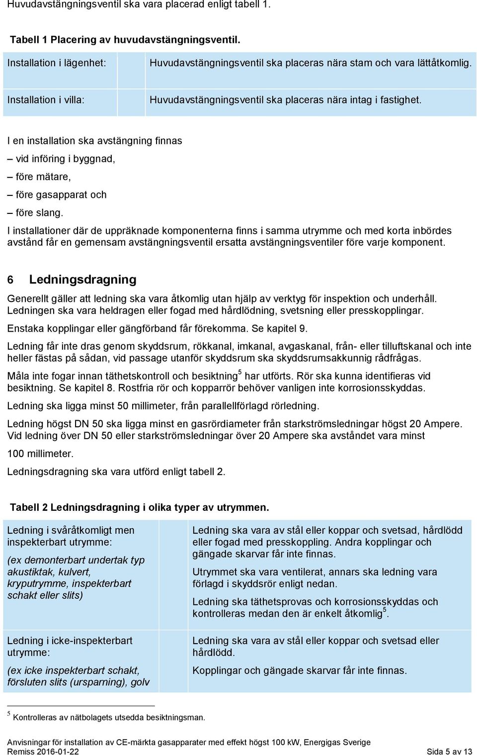 I installationer där de uppräknade komponenterna finns i samma utrymme och med korta inbördes avstånd får en gemensam avstängningsventil ersatta avstängningsventiler före varje komponent.