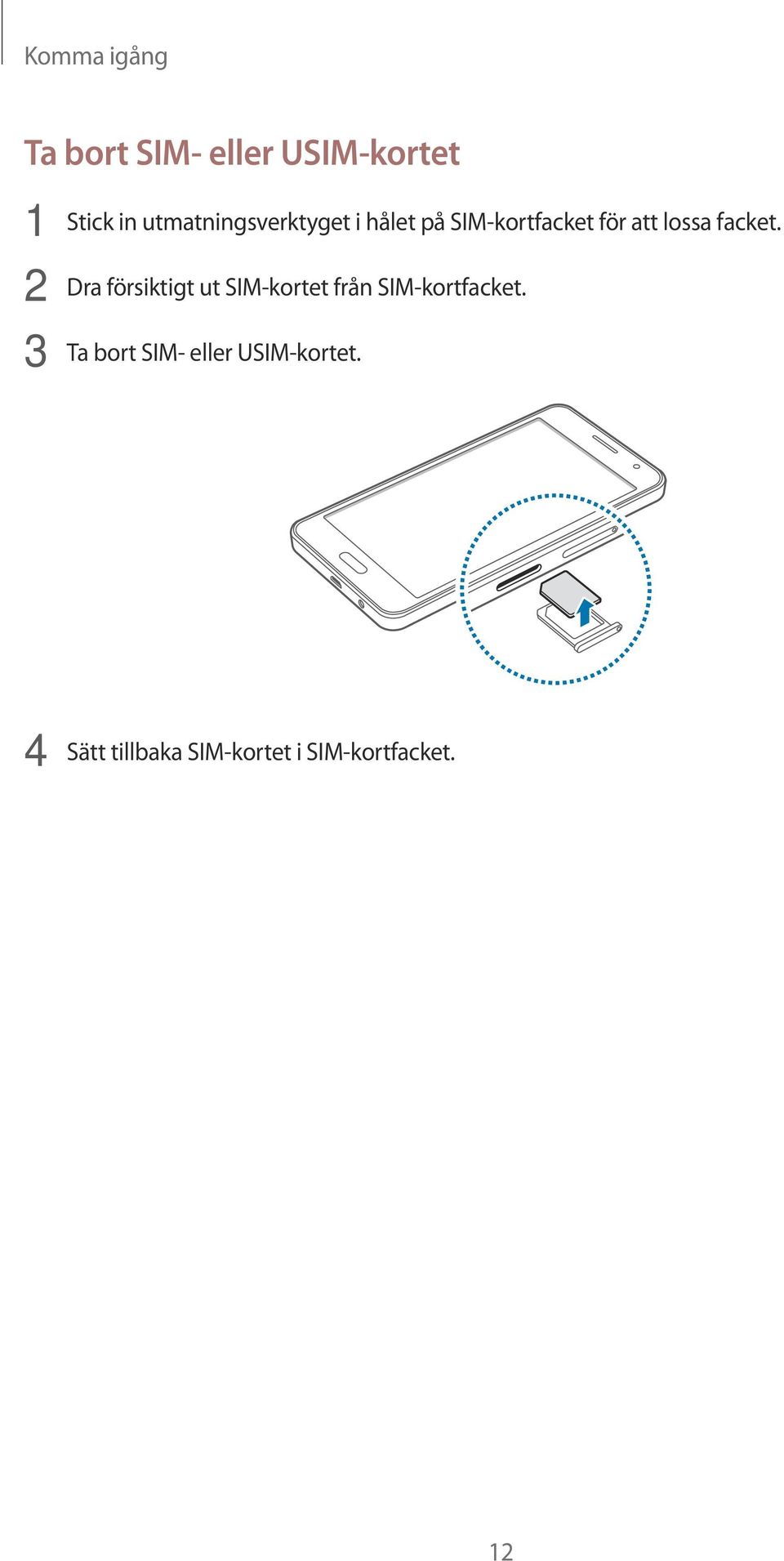 facket. 2 Dra försiktigt ut SIM-kortet från SIM-kortfacket.