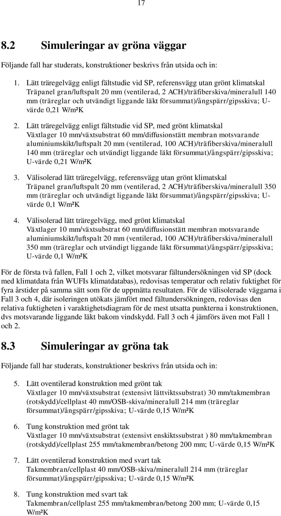 försummat)/ångspärr/gipsskiva; U- värde 0,21 W/m²K 2.