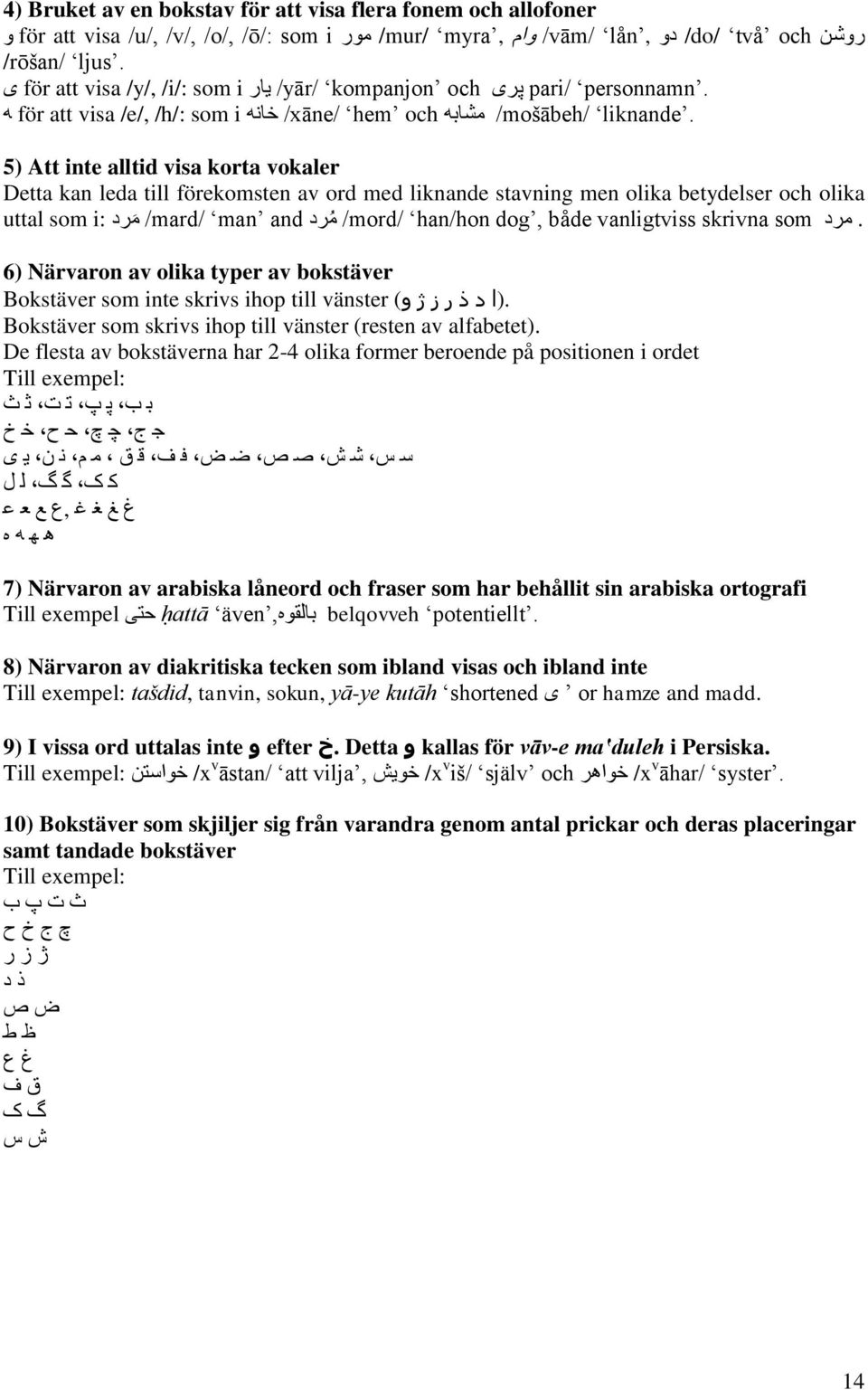 5) Att inte alltid visa korta vokaler Detta kan leda till förekomsten av ord med liknande stavning men olika betydelser och olika.