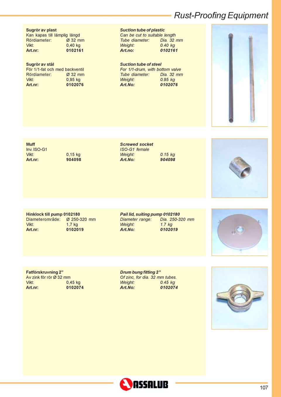 nr: 904098 Screwed socket ISO-G1 female 0.15 kg rt.no: 904098 Hinklock till pump 0102180 Diameterområde: Ø 250-320 mm 1,7 kg rt.nr: 0102019 Pail lid, suiting pump 0102180 Diameter range: Dia.