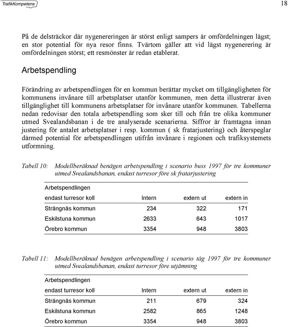 Arbetspendling Förändring av arbetspendlingen för en kommun berättar mycket om tillgängligheten för kommunens invånare till arbetsplatser utanför kommunen, men detta illustrerar även tillgänglighet