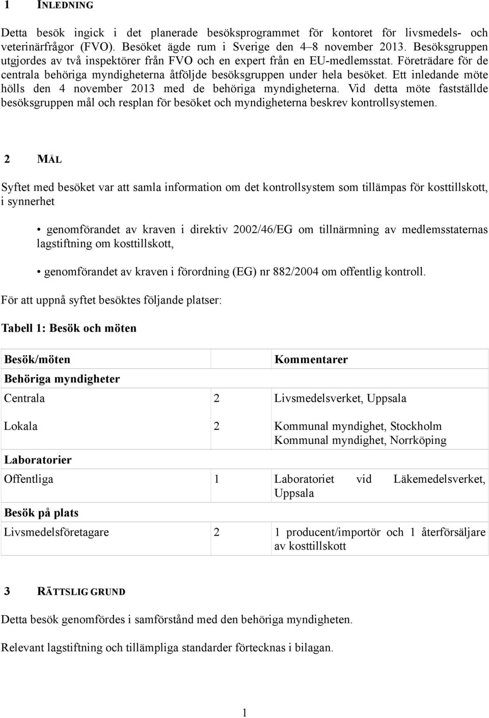 Ett inledande möte hölls den 4 november 2013 med de behöriga myndigheterna. Vid detta möte fastställde besöksgruppen mål och resplan för besöket och myndigheterna beskrev kontrollsystemen.