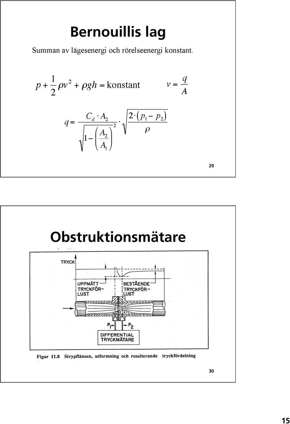 p + 1 2 "v 2 + "gh = konstant v = q A q = C d "