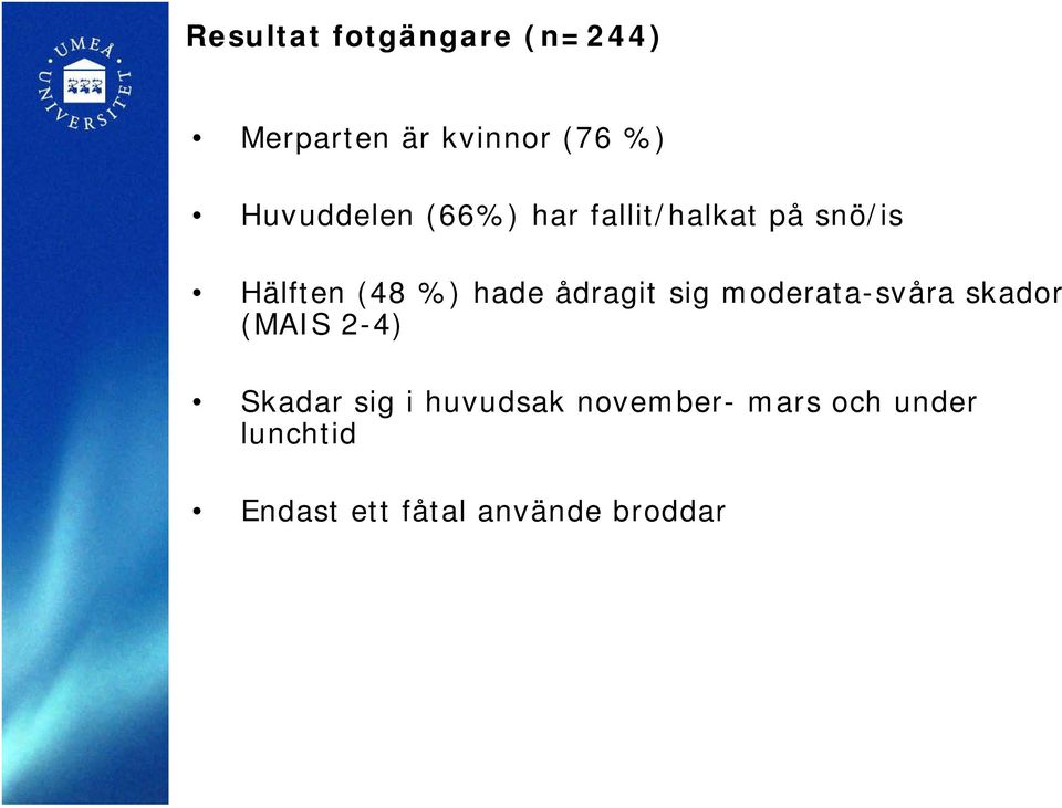 hade ådragit sig moderata-svåra skador (MAIS 2-4) Skadar sig i