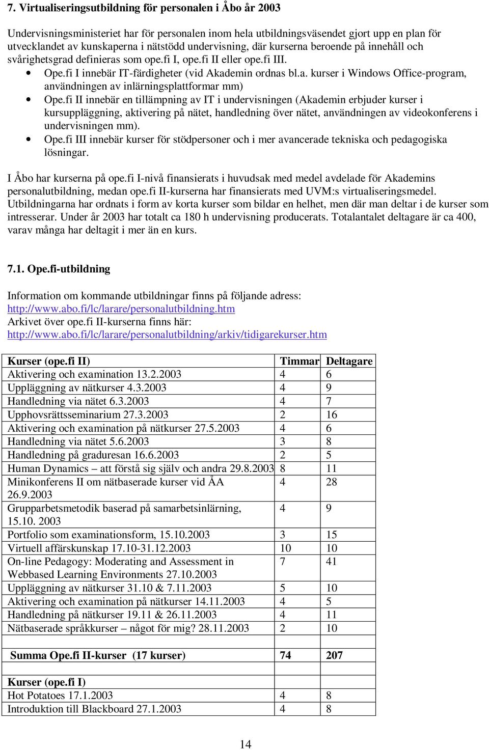 fi II innebär en tillämpning av IT i undervisningen (Akademin erbjuder kurser i kursuppläggning, aktivering på nätet, handledning över nätet, användningen av videokonferens i undervisningen mm). Ope.