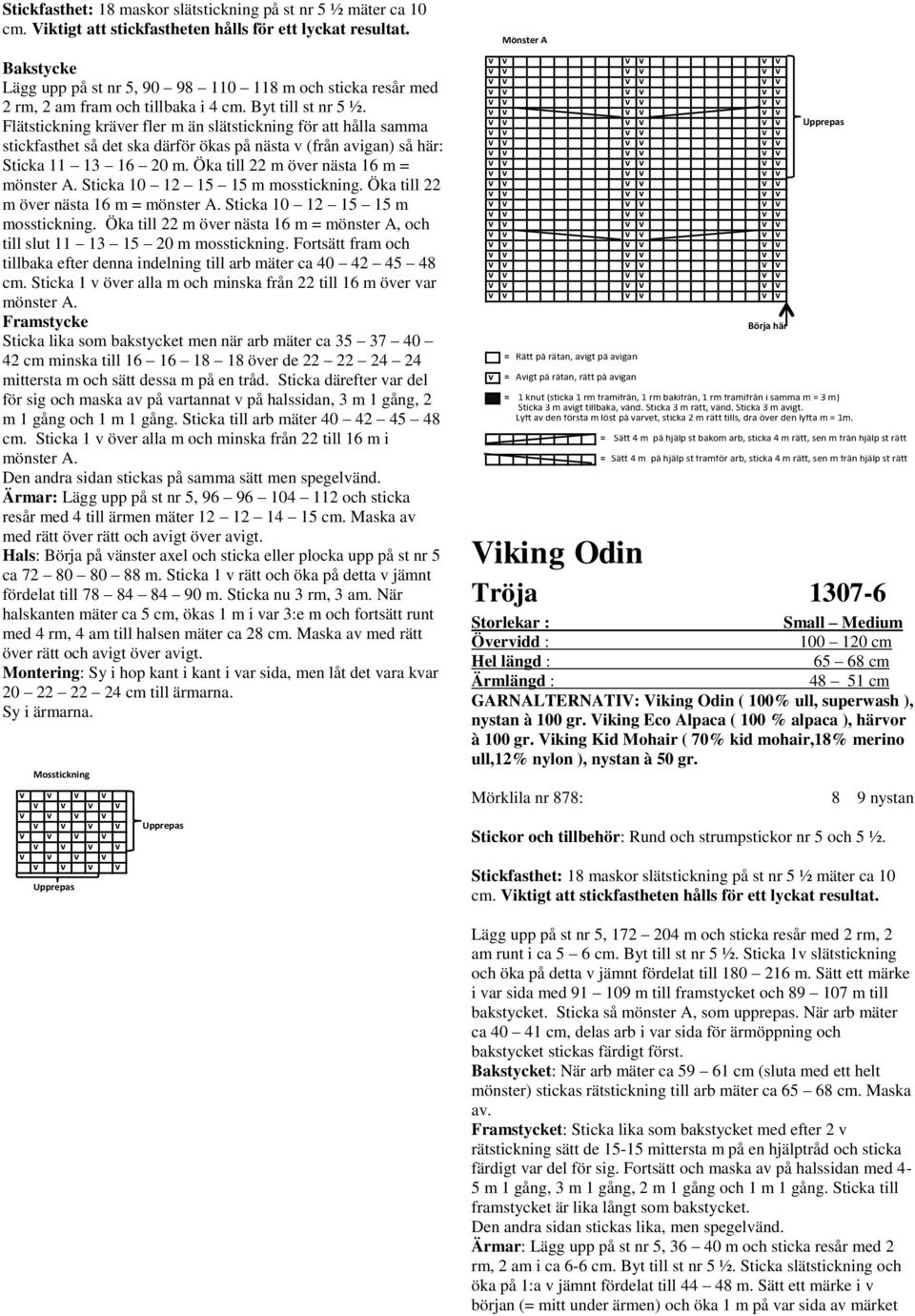 Sticka 10 12 15 15 m mosstickning. Öka till 22 m öer nästa 16 m = mönster A. Sticka 10 12 15 15 m mosstickning. Öka till 22 m öer nästa 16 m = mönster A, och till slut 11 13 15 20 m mosstickning.