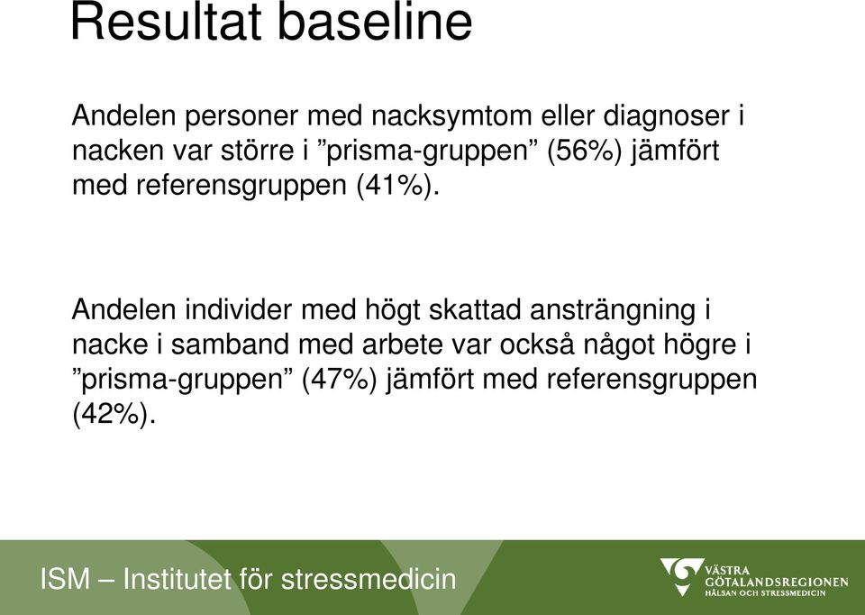 Andelen individer med högt skattad ansträngning i nacke i samband med