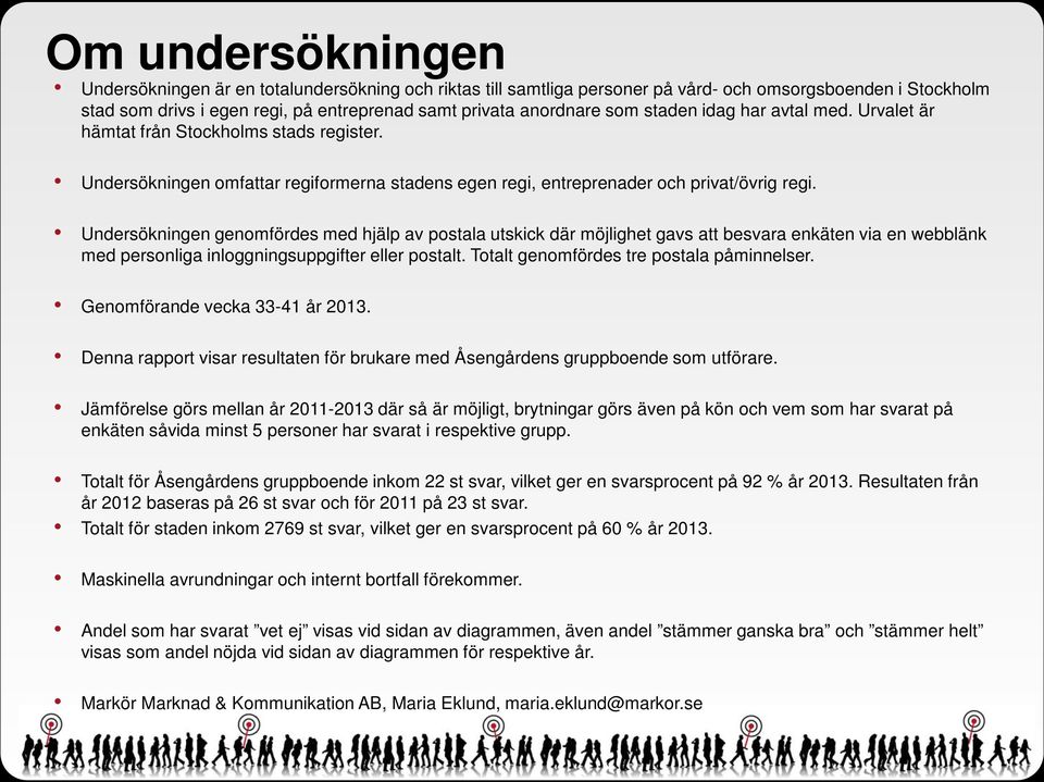 Undersökningen genomfördes med hjälp av postala utskick där möjlighet gavs att besvara enkäten via en webblänk med personliga inloggningsuppgifter eller postalt.