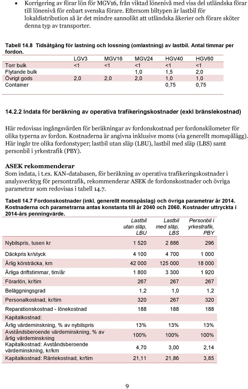 8 Tidsåtgång för lastning och lossning (omlastning) av lastbil. Antal timmar per fordon.