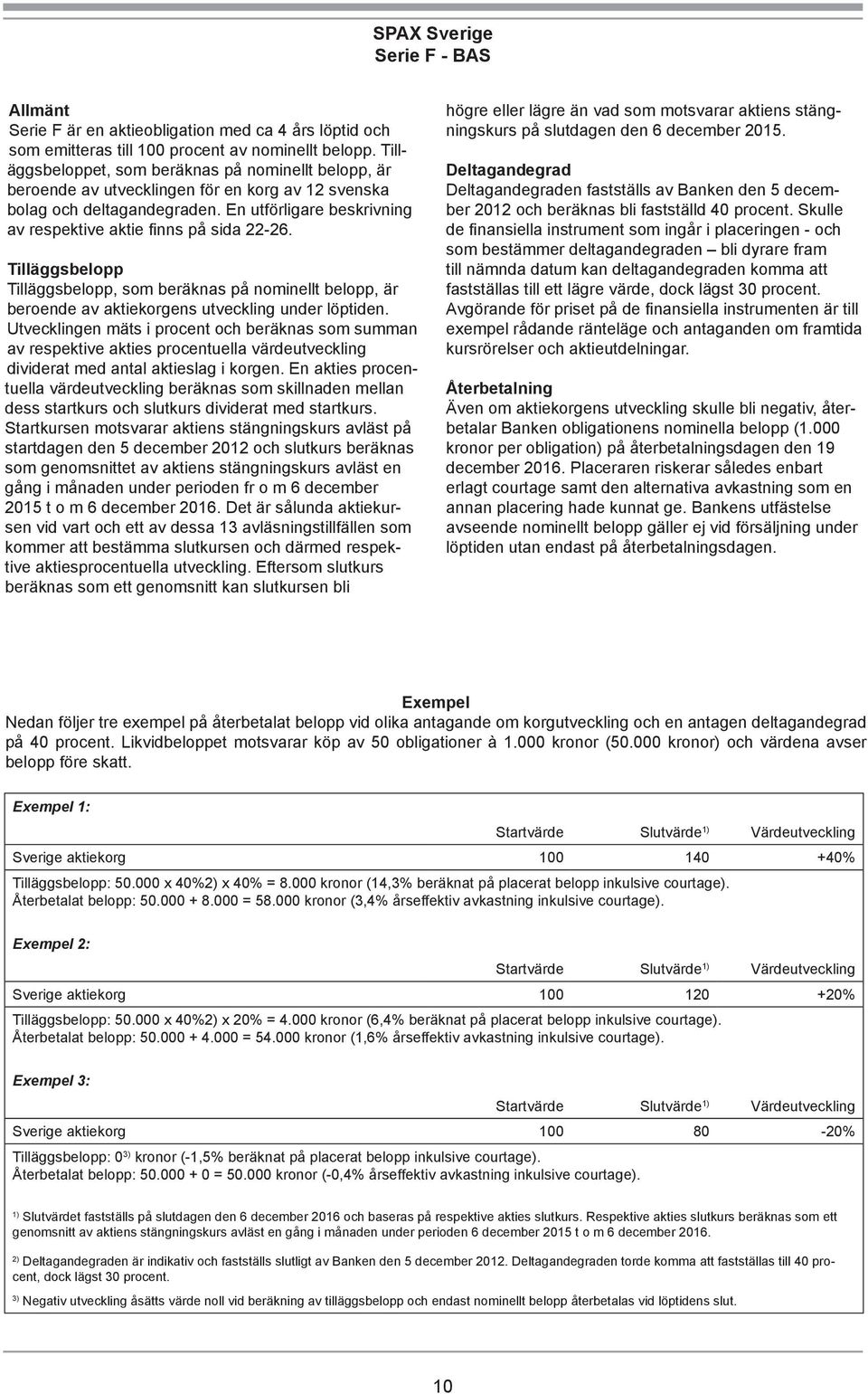 En utförligare beskrivning av respektive aktie finns på sida 22-26. Tilläggsbelopp Tilläggsbelopp, som beräknas på nominellt belopp, är beroende av aktiekorgens utveckling under löptiden.