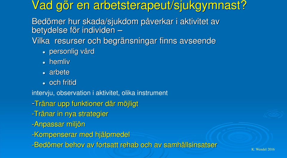 finns avseende personlig vård hemliv arbete och fritid intervju, observation i aktivitet, olika instrument