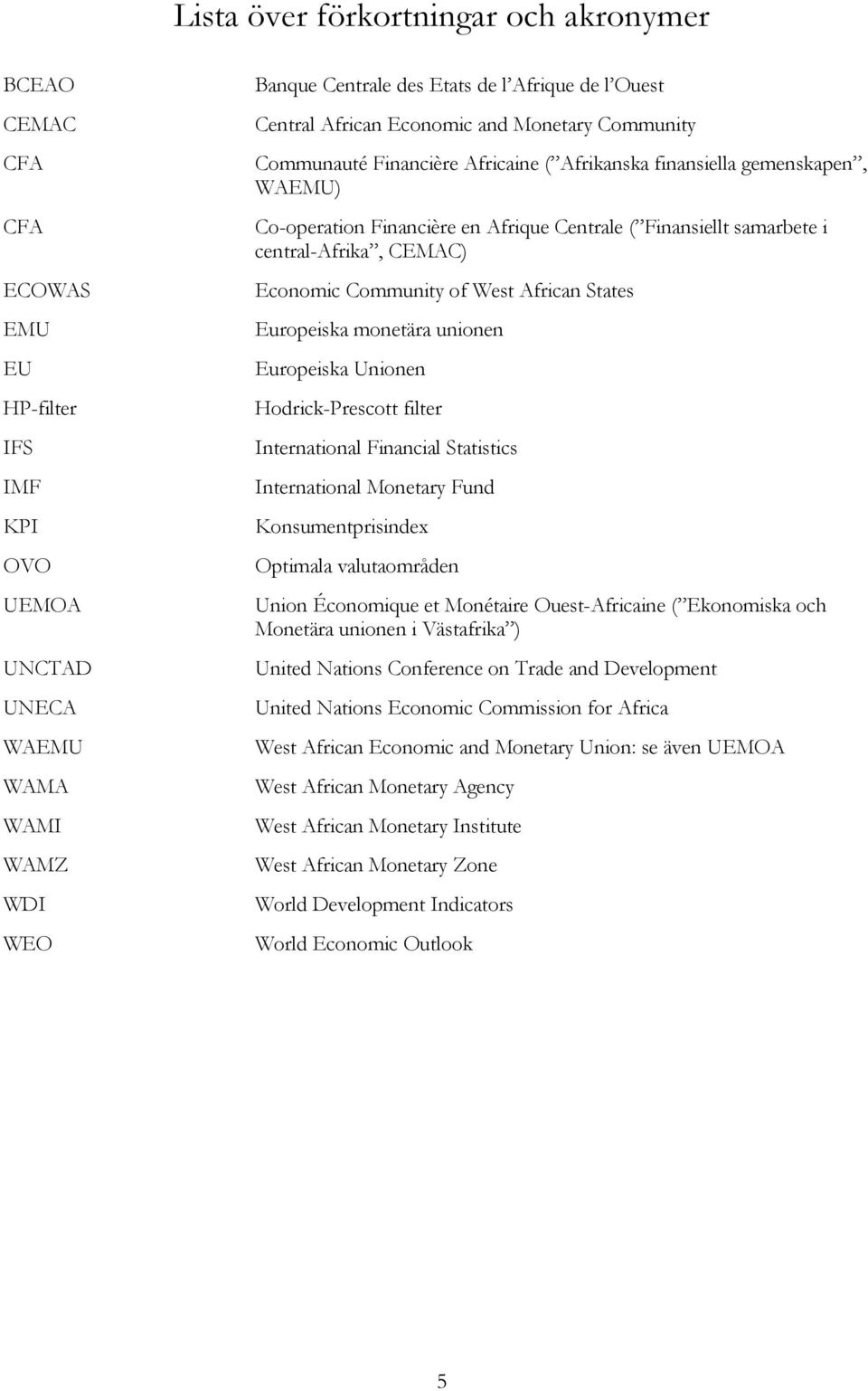 central-afrika, CEMAC) Economic Community of West African States Europeiska monetära unionen Europeiska Unionen Hodrick-Prescott filter International Financial Statistics International Monetary Fund