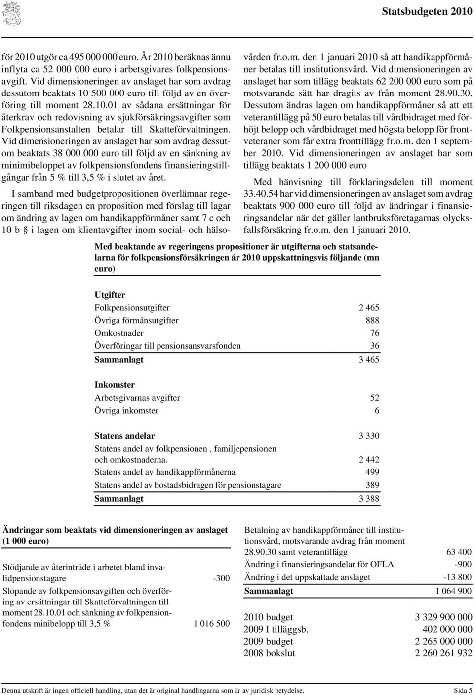 500 000 euro till följd av en överföring till moment 28.10.01 av sådana ersättningar för återkrav och redovisning av sjukförsäkringsavgifter som Folkpensionsanstalten betalar till Skatteförvaltningen.