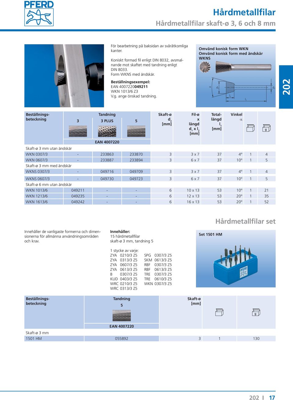 049211 WKN 1013/6 Z3 Omvänd konisk fom WKN Omvänd konisk fom med ändskä WKNS α 3 3 PLUS 5 Vinkel a 3 mm utan ändskä WKN 0307/3-233863 233870 3 3 7 37 4 1 4 WKN 0607/3-233887 233894 3 6 7 37 10 1 5 3