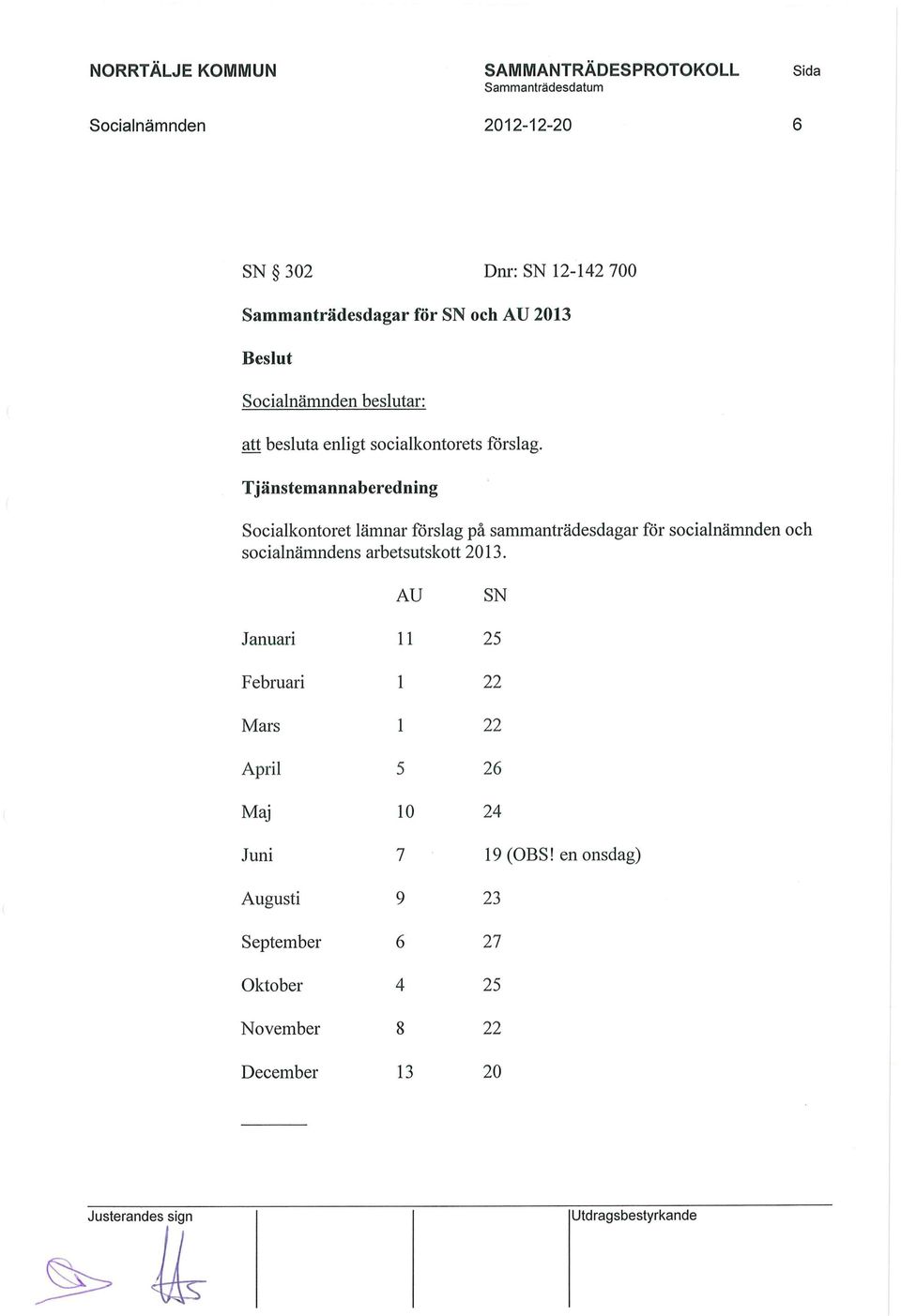 Tjänstemannaberedning Socialkontoret lämnar förslag på sammanträdesdagar för socialnämnden och socialnämndens