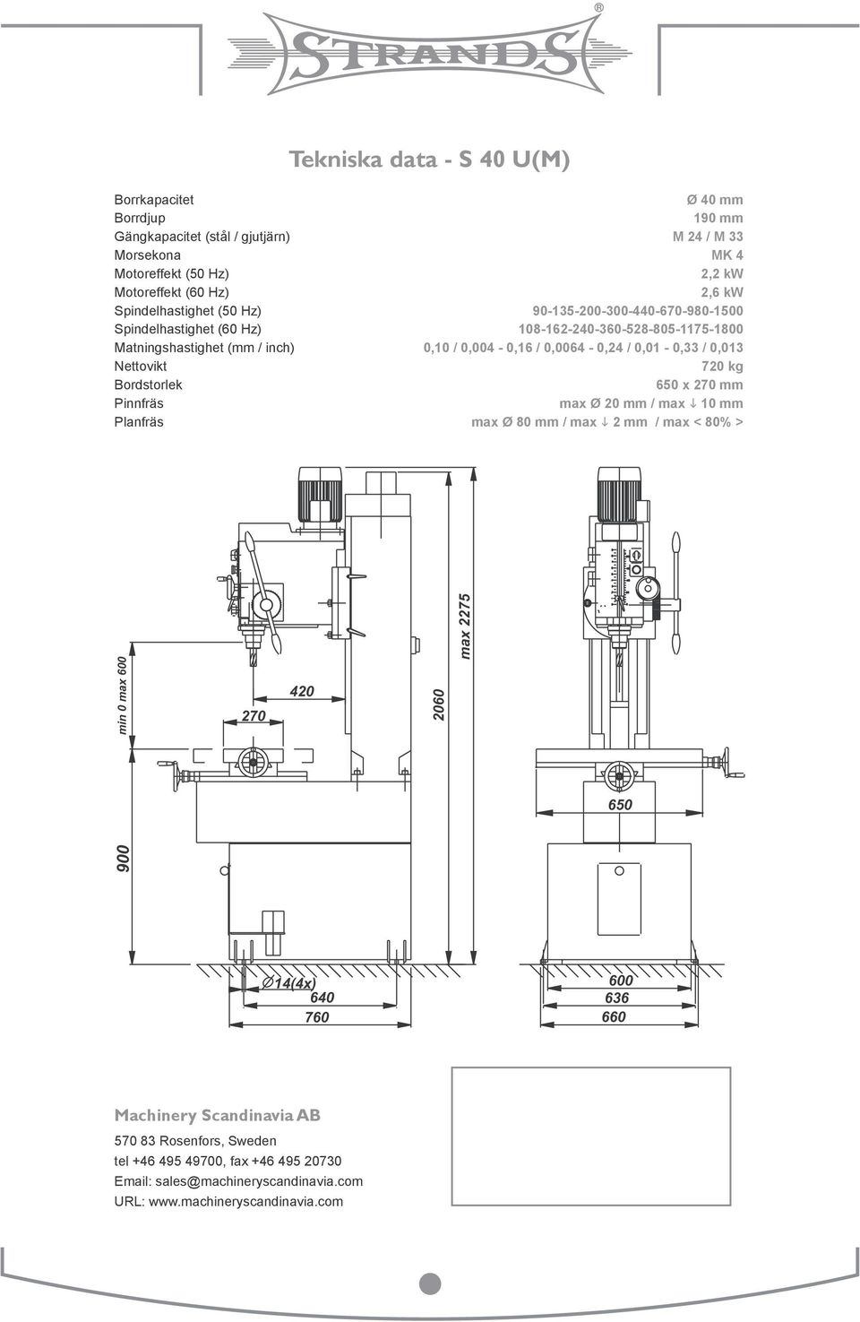 0,01-0,33 / 0,013 Nettovikt 720 kg Bordstorlek 650 x 270 mm Pinnfräs max Ø 20 mm / max 10 mm Planfräs max Ø 80 mm / max 2 mm / max < 80% > min 0 max 600 900 max 2275 270 420 2060