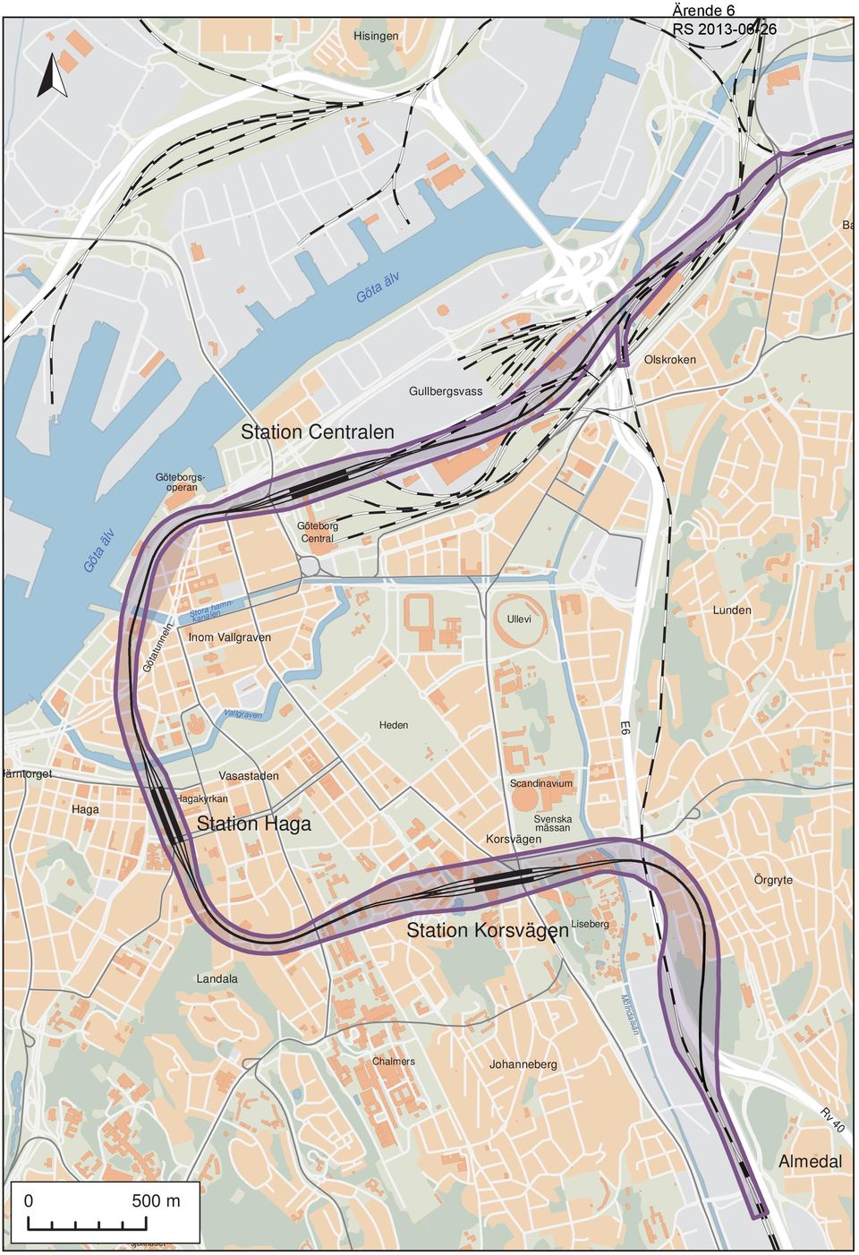 Järntorget Vasastaden E6 Heden Scandinavium Hagakyrkan H Haga Svenska mässan Station Haga Korsvägen Örgryte