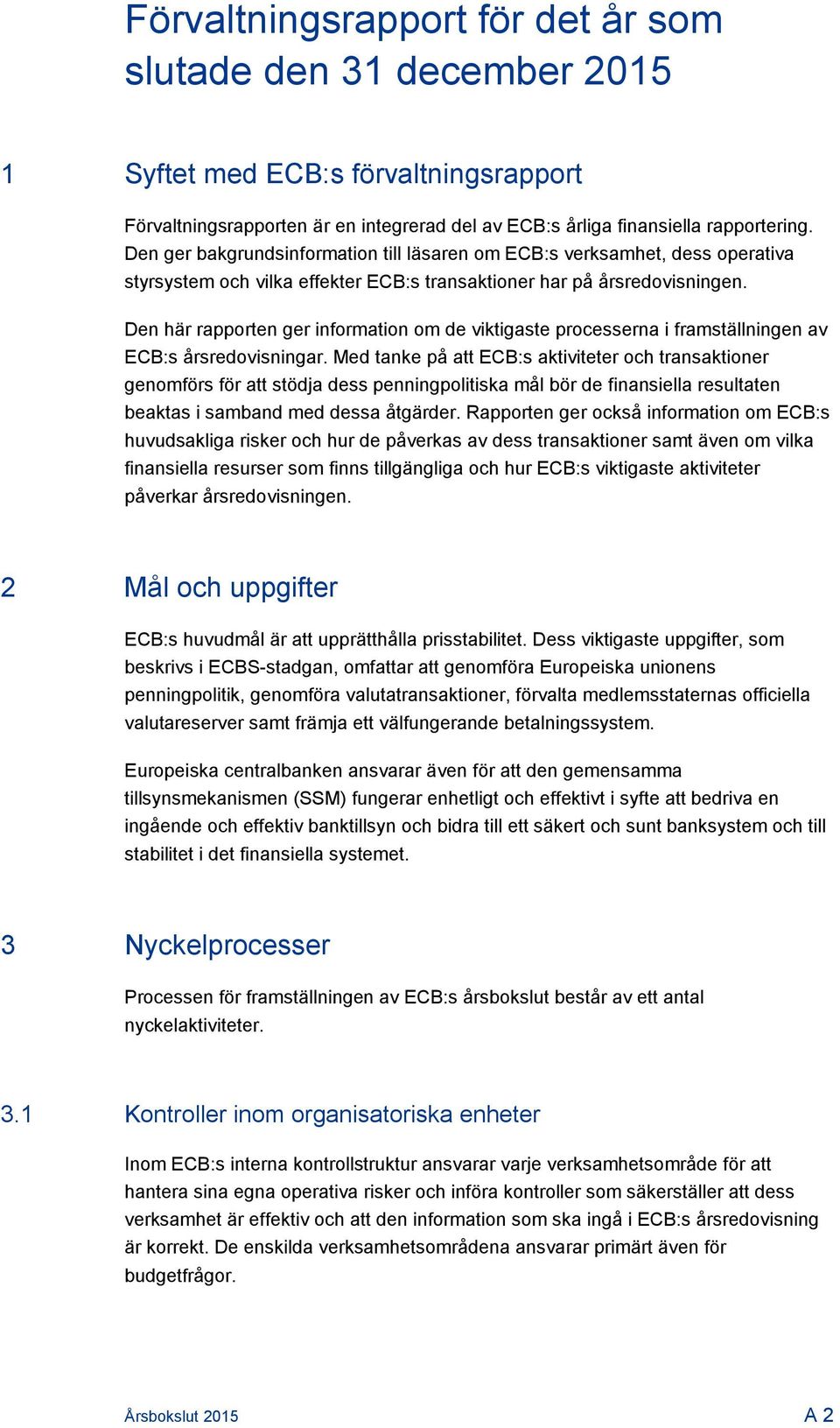 Den här rapporten ger information om de viktigaste processerna i framställningen av ECB:s årsredovisningar.