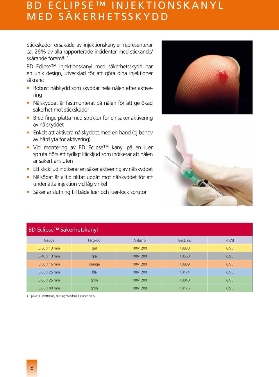 ¹ BD Eclipse Injektionskanyl med säkerhetsskydd har en unik design, utvecklad för att göra dina injektioner säkrare: Robust nålskydd som skyddar hela nålen efter aktivering Nålskyddet är fastmonterat