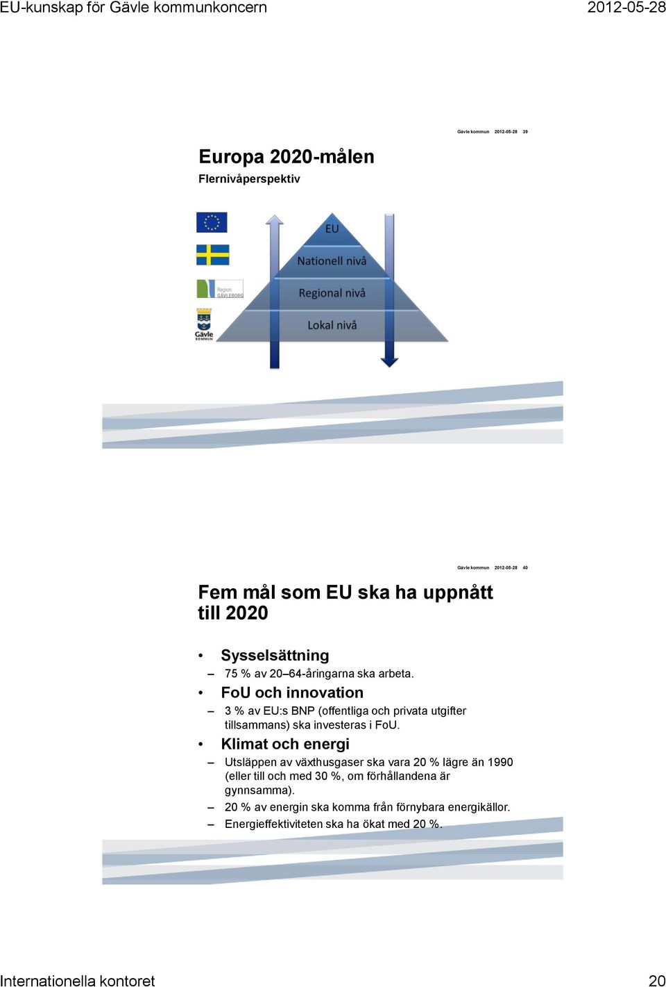 FoU och innovation 3 % av EU:s BNP (offentliga och privata utgifter tillsammans) ska investeras i FoU.