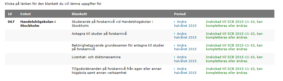 1. Allmänt Denna instruktion gäller för rapportering via webben av doktorander vid Handelshögskolan i Stockholm.