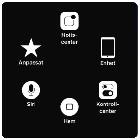 Klicka på ikonen för att aktivera de olika funktionerna i AssistiveTouch. Välj funktion.