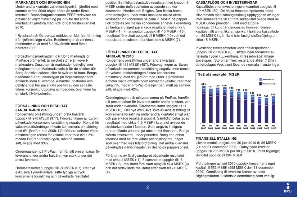 I Ryssland och Östeuropa märktes en klar återhämtning från fjolårets låga nivåer. Bedömningen är att dessa marknader vuxit med 5-10% jämfört med första halvåret 2009.