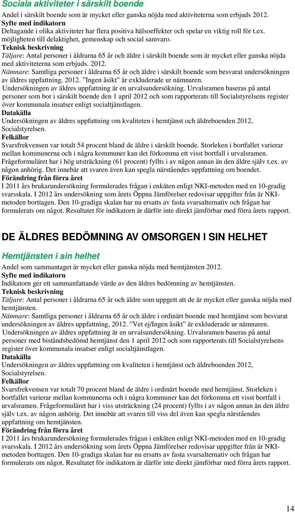 Täljare: Antal personer i åldrarna 65 år och äldre i särskilt boende som är mycket eller ganska nöjda med aktiviteterna som erbjuds. 2012. av äldres uppfattning, 2012.