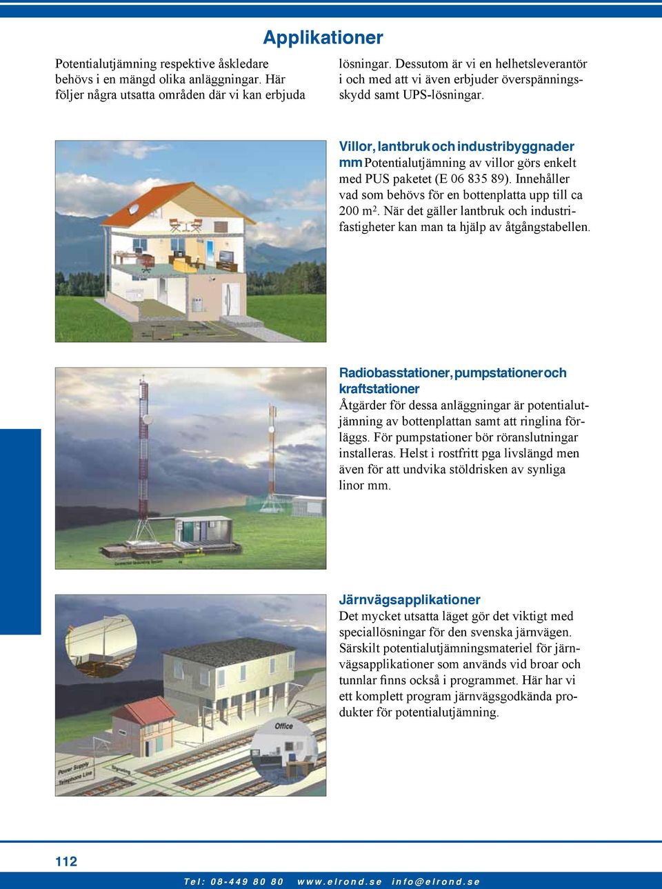 Villor, lantbruk och industribyggnader mm Potentialutjämning av villor görs enkelt med PUS paketet (E 06 835 89). Innehåller vad som behövs för en bottenplatta upp till ca 200 m 2.