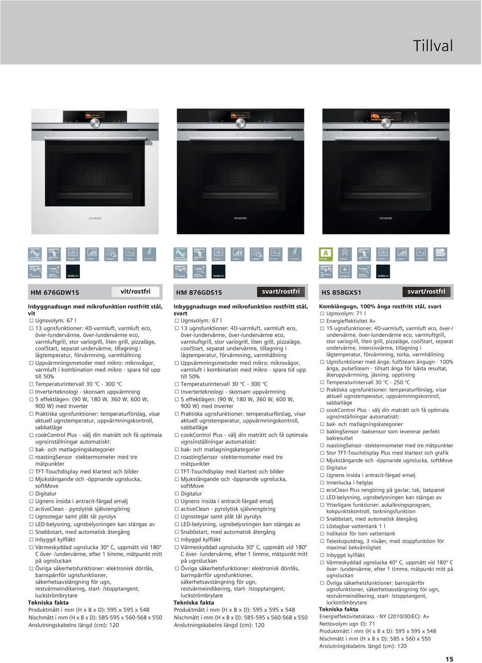 ugnsfunktioner: 4D-varmluft, varmluft eco, över-/ över-/undervärme, över-/undervärme eco, över-/undervärme, över-/undervärme eco, undervärme, över-/undervärme eco, varmluftgrill, varmluftgrill, stor