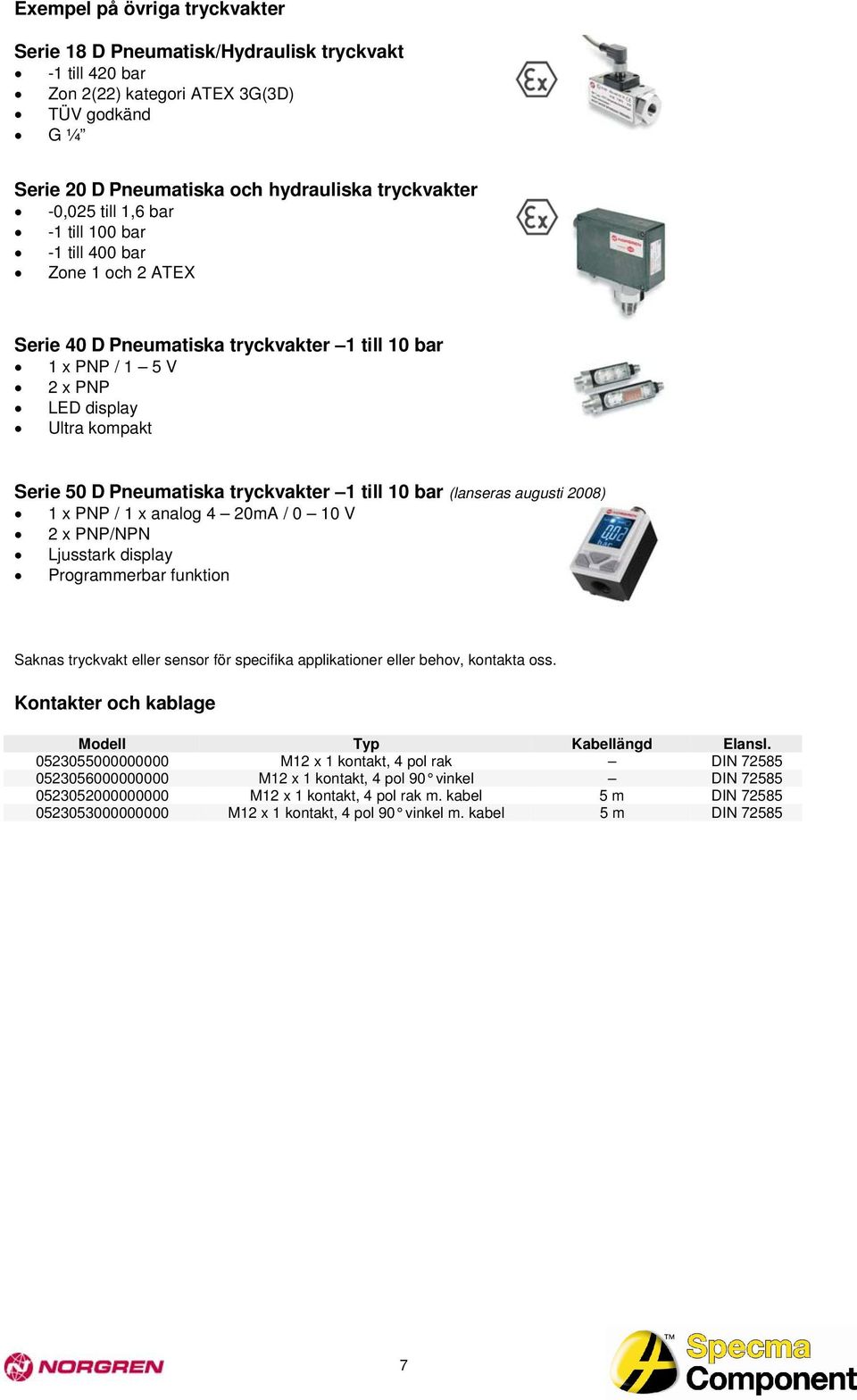 10 bar (lanseras augusti 2008) 1 x PNP / 1 x analog 4 20mA / 0 10 V 2 x PNP/NPN Ljusstark display Programmerbar funktion Saknas tryckvakt eller sensor för specifika applikationer eller behov,