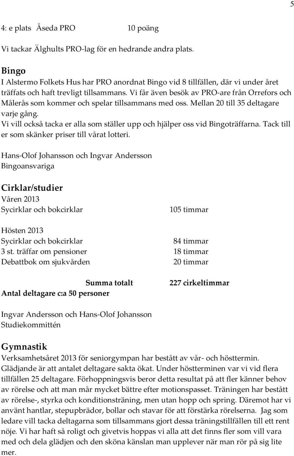 Vi får även besök av PRO-are från Orrefors och Målerås som kommer och spelar tillsammans med oss. Mellan 20 till 35 deltagare varje gång.