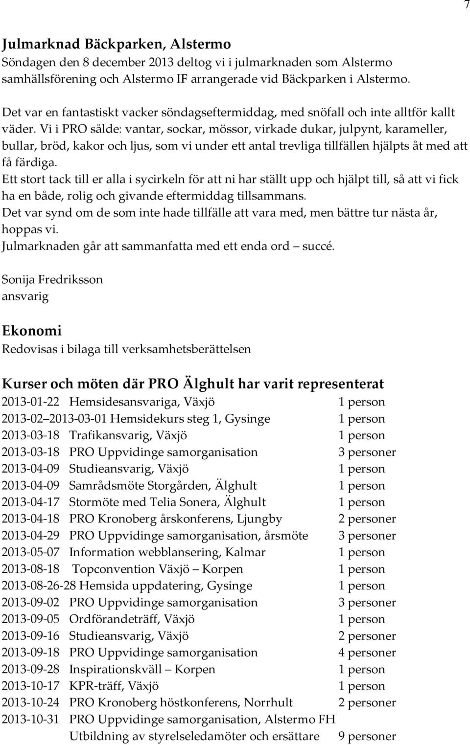 Vi i PRO sålde: vantar, sockar, mössor, virkade dukar, julpynt, karameller, bullar, bröd, kakor och ljus, som vi under ett antal trevliga tillfällen hjälpts åt med att få färdiga.