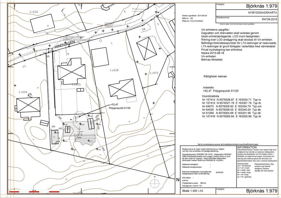 Privat tryckstegring kan erfordras. Nacka 05088 enheten ehnaz Motallebi 6578360 Rättigheter saknas rbetsfix +5,47 Polygonpunkt 35 oordinatlista Nr 5744 N 657838.87 63334.7 Typ rs Nr 5745 N 657837.