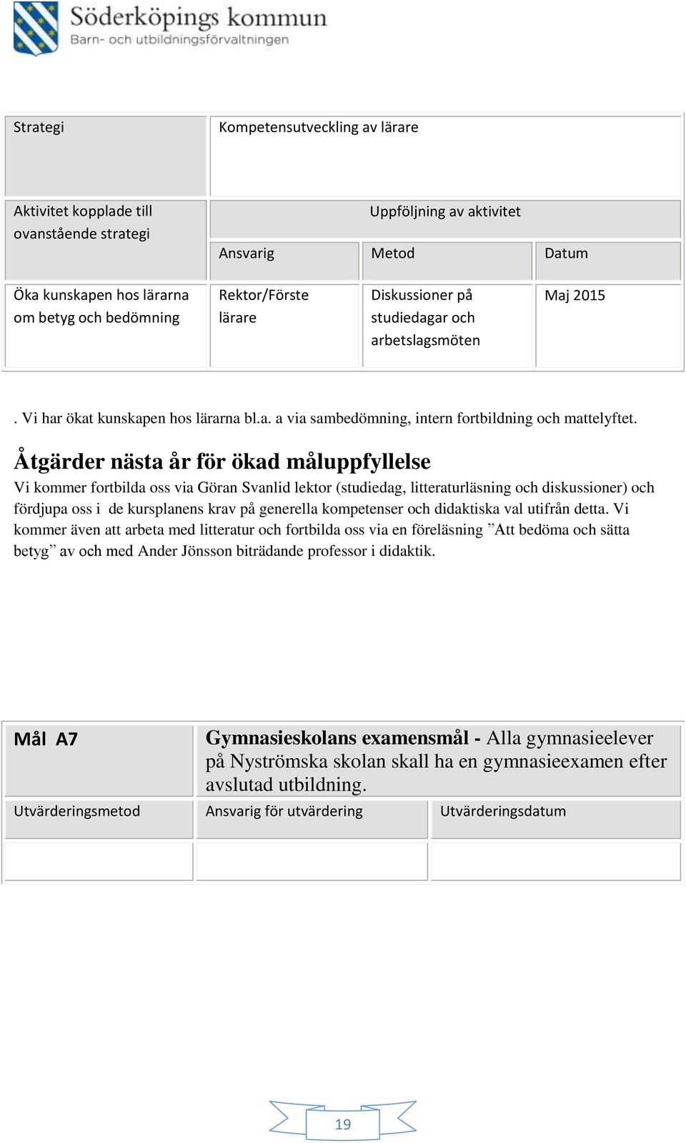 Vi kommer även att arbeta med litteratur och fortbilda oss via en föreläsning Att bedöma och sätta betyg av och med Ander Jönsson biträdande professor i didaktik.