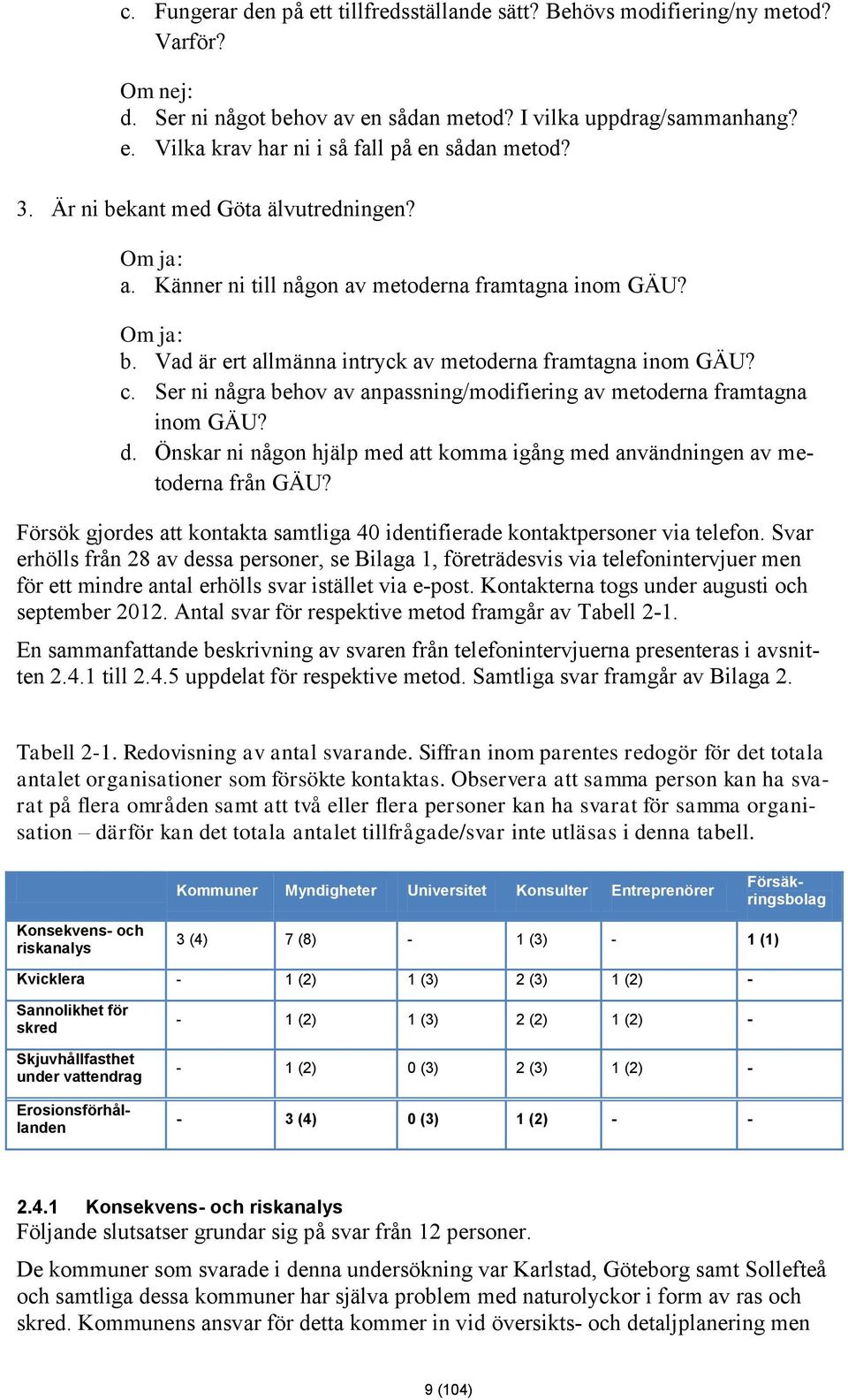 Ser ni några behov av anpassning/modifiering av metoderna framtagna inom GÄU? d. Önskar ni någon hjälp med att komma igång med användningen av metoderna från GÄU?