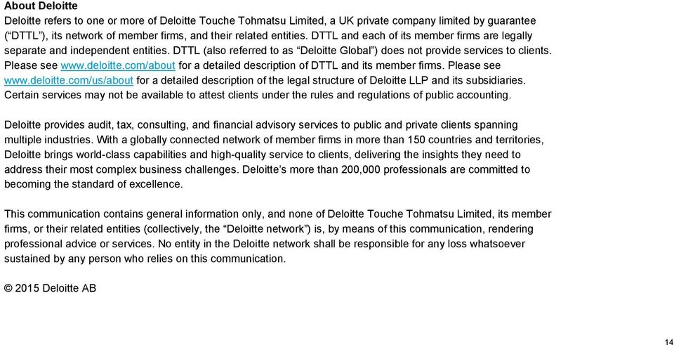 com/about for a detailed description of DTTL and its member firms. Please see www.deloitte.com/us/about for a detailed description of the legal structure of Deloitte LLP and its subsidiaries.