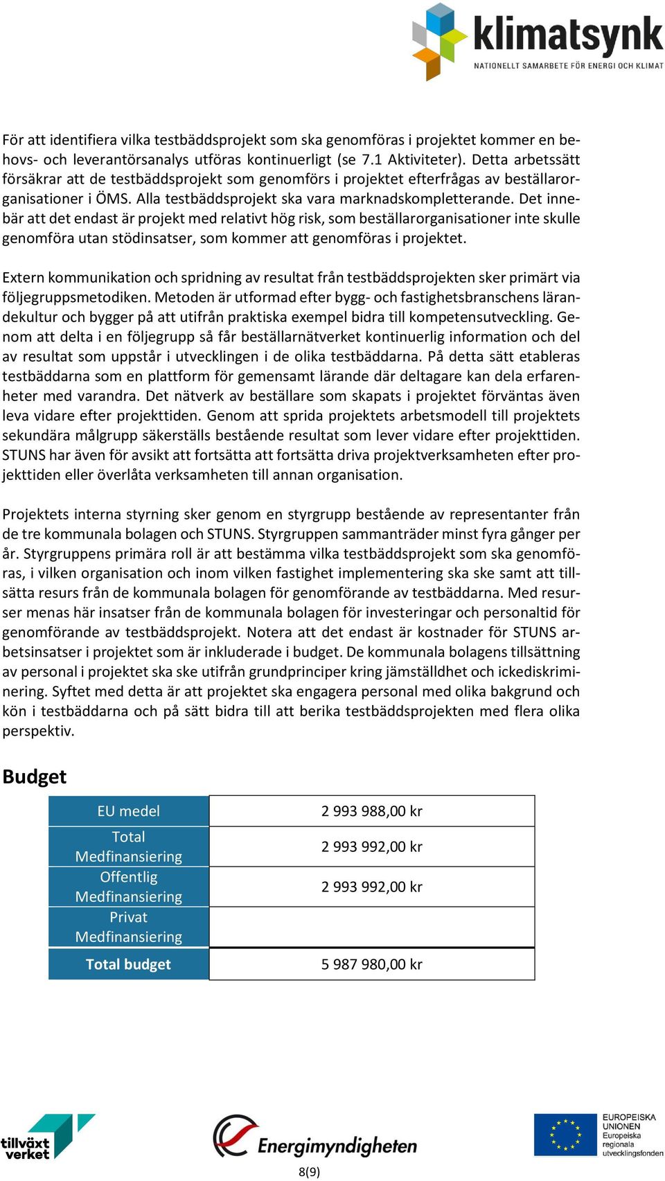 Det innebär att det endast är projekt med relativt hög risk, som beställarorganisationer inte skulle genomföra utan stödinsatser, som kommer att genomföras i projektet.