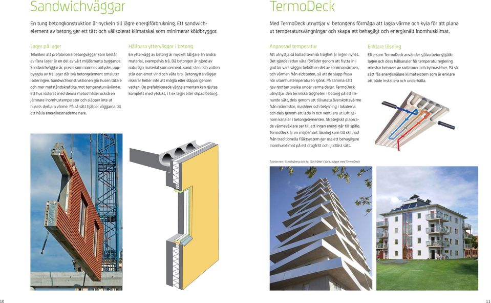 Lager på lager Hållbara ytterväggar i betong Anpassad temperatur Enklare lösning Tekniken att prefabricera betongväggar som består av flera lager är en del av vårt miljösmarta byggande.