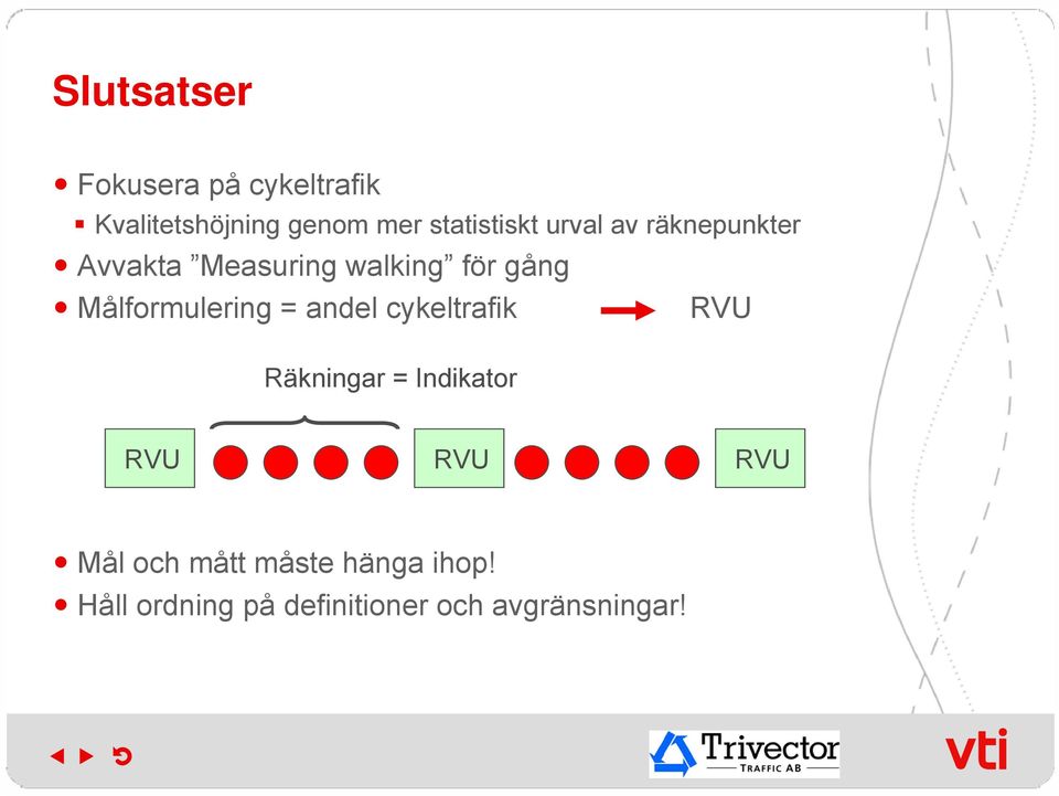 Målformulering = andel cykeltrafik RVU Räkningar = Indikator RVU RVU