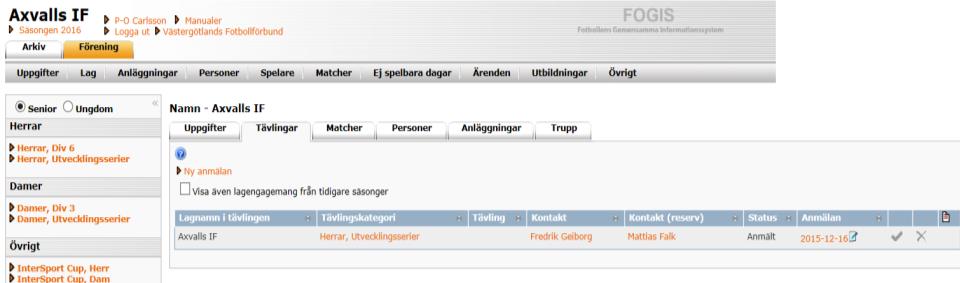 10 När denna bild kommer upp klickar Ni på datumet. Nu kommer en ny bild upp och Ni kan skriva in fakta runt laget.