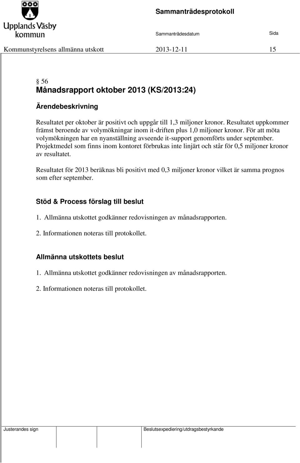 Projektmedel som finns inom kontoret förbrukas inte linjärt och står för 0,5 miljoner kronor av resultatet.